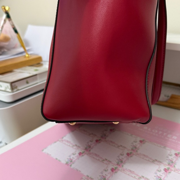 Ralph Lauren Deep Red Leather Tote with Gold Accents - Picture 11 of 12